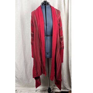 Sundance Southwestern long open waterfall cardigan sweater red cotton knit Large